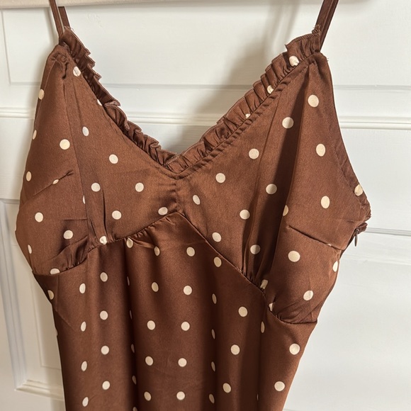 Brown Silky A-Line Midi Dress - Picture 3 of 9